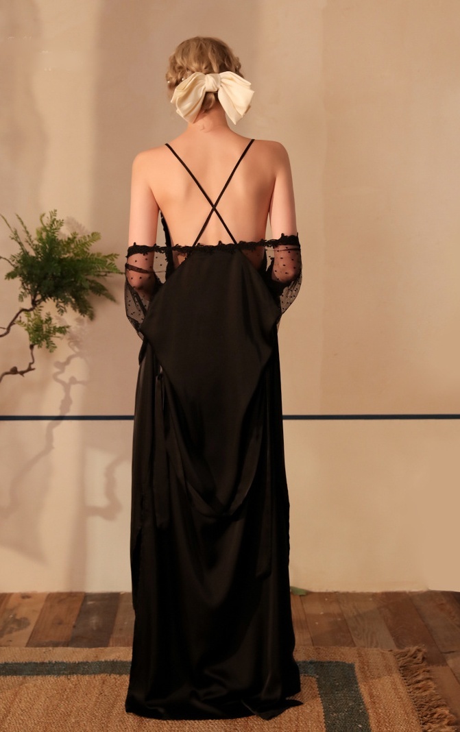 Long Nightgown  Sexy Backless Sash Polyester Adults Lingerie